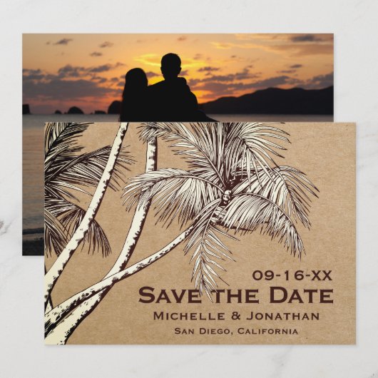 PHOTO Tropische palmboom Beach Weddenschap Save The Date (Voorkant / Achterkant)