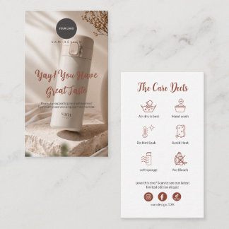 Photo Tumbler Care Instruction Thank You Card Logo Visitekaartje