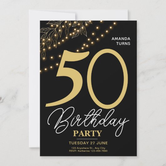 Photo Typography Botanical Elegant 50 Birthday Kaart (Voorkant)