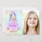 Photo Unicorn 7th Birthday – Rainbow Girl  Kaart (Voorkant)