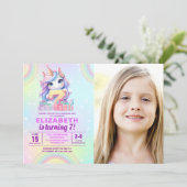 Photo Unicorn 7th Birthday – Rainbow Girl  Kaart (Staand voorkant)