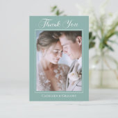 Photo Upload Sage Green Floral Wedding Calligraphy Bedankkaart (Staand voorkant)