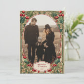 Photo Victorian Holly & Berry Christmas Feestdagenkaart (Staand voorkant)