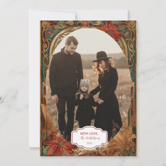 Photo Victorian Poinsettia Christmas Feestdagenkaart (Voorkant)