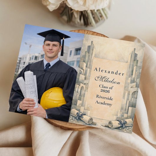 Photo Vintage Architecture Drawing Graduation Aankondiging