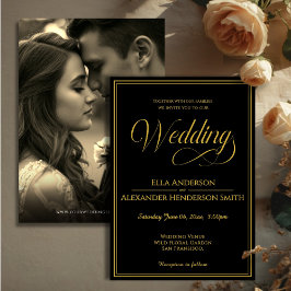 Photo Vintage Black Wedding Invitation Kaart