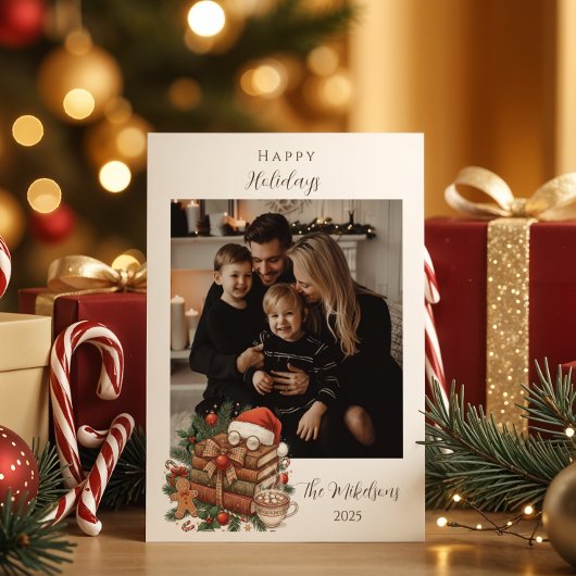 Photo Vintage Book Lover Christmas Feestdagenkaart