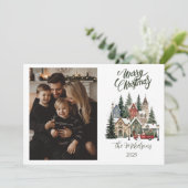Photo Vintage Christmas Village Feestdagenkaart (Staand voorkant)