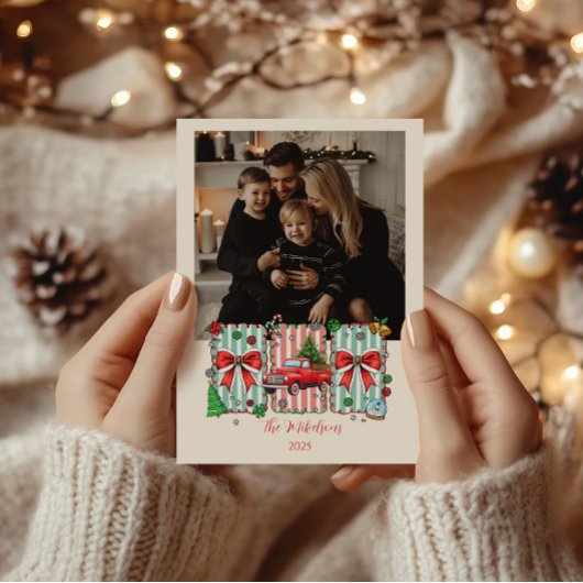 Photo Vintage Red Truck Christmas Feestdagenkaart