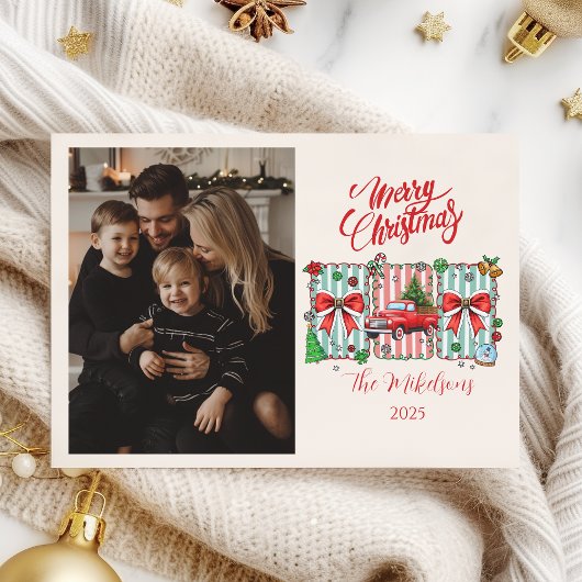 Photo Vintage Red Truck Christmas Feestdagenkaart