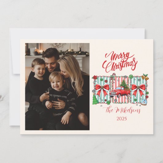 Photo Vintage Red Truck Christmas Feestdagenkaart (Voorkant)