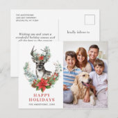 PHOTO Waterverf Kerstmis Deer Greeting Holiday Briefkaart (Voorkant / Achterkant)