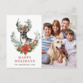 PHOTO Waterverf Kerstmis Deer Greeting Holiday Briefkaart (Voorkant)