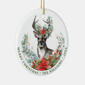 PHOTO Waterverf Kerstmis Deer Poinsettia Holiday Keramisch Ornament (Rechts)