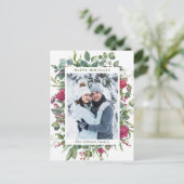 PHOTO Waterverf Winter Rozen Flowers Kerstmis Briefkaart (Staand voorkant)