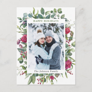 PHOTO Waterverf Winter Rozen Flowers Kerstmis Briefkaart