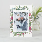 PHOTO Waterverf Winter Rozen Flowers Kerstmis Feestdagenkaart (Staand voorkant)