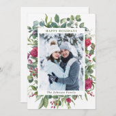 PHOTO Waterverf Winter Rozen Flowers Kerstmis Feestdagenkaart (Voorkant / Achterkant)