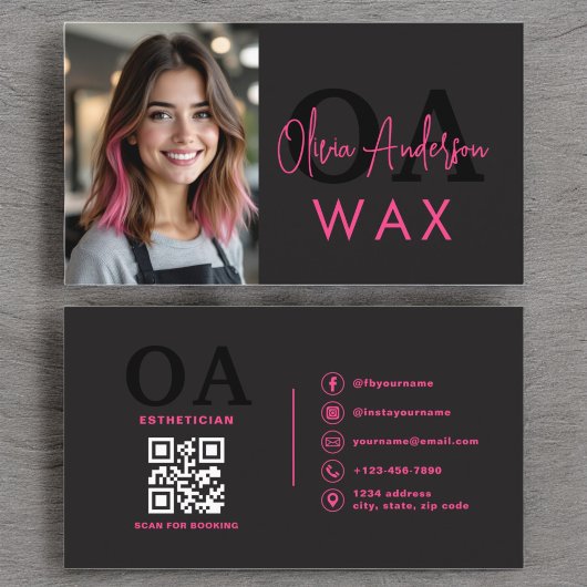 Photo Wax Esthetician QR Code Hot Pink Black Visitekaartje