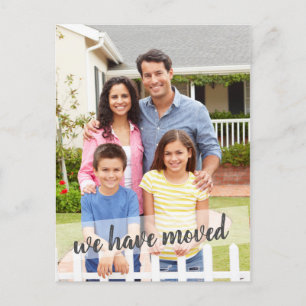 Photo We Have Moved Brush Script Overlay Aankondigingskaart