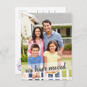 Photo We Have Moved Brush Script Overlay Aankondigingskaart (Voorkant / Achterkant)