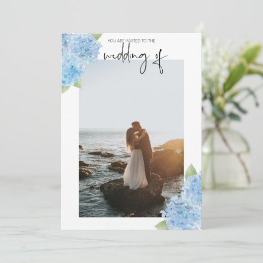 Photo Weddenschap - Blue Hydrangeas Save The Date (Staand voorkant)