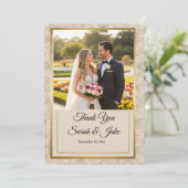 Photo Wedding Elegant Gold Frame Minimalist Floral Bedankkaart (Staand voorkant)