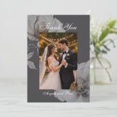 Photo Wedding Flat Thank You Card Dark Grey Roses Bedankkaart (Staand voorkant)