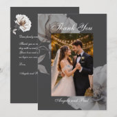 Photo Wedding Flat Thank You Card Dark Grey Roses Bedankkaart (Voorkant / Achterkant)