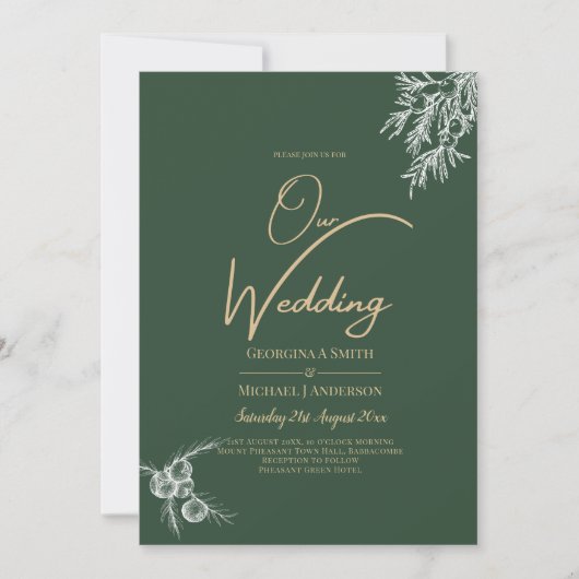 PHOTO Wedding Invite Juniper Green Moderne Budget Kaart (Voorkant)
