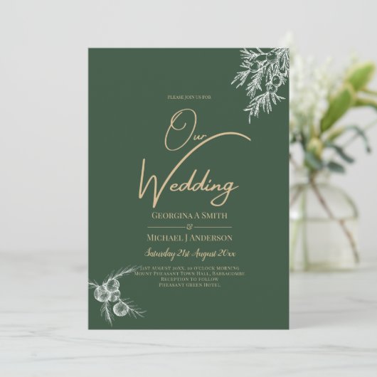 PHOTO Wedding Invite Juniper Green Moderne Budget Kaart (Staand voorkant)