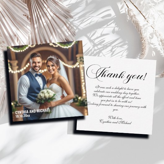 Photo Wedding Modern Script Dank u kaart Opmerking Notitiekaartje