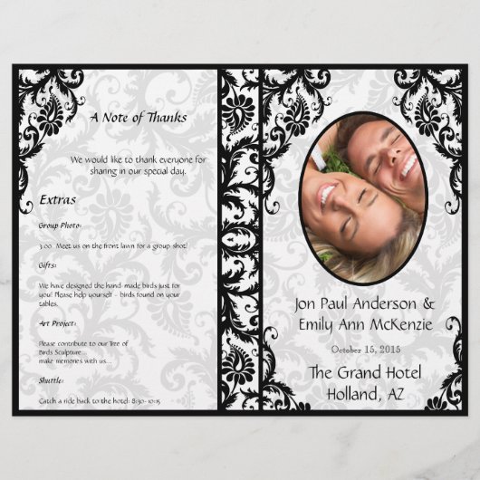 Photo Wedding Program Black Damask (Voorkant)
