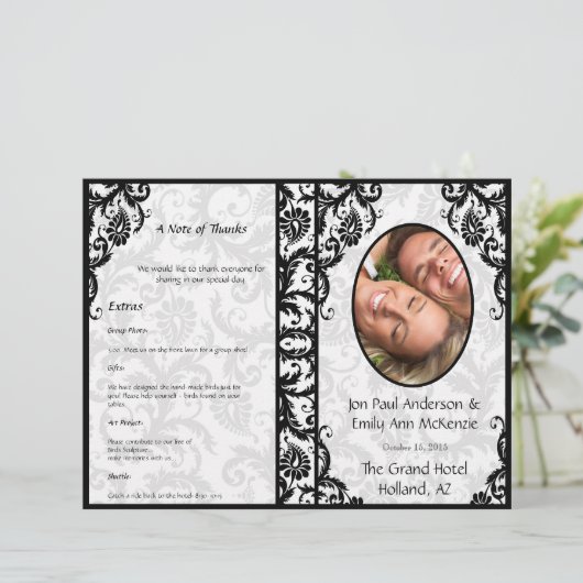 Photo Wedding Program Black Damask (Staand voorkant)