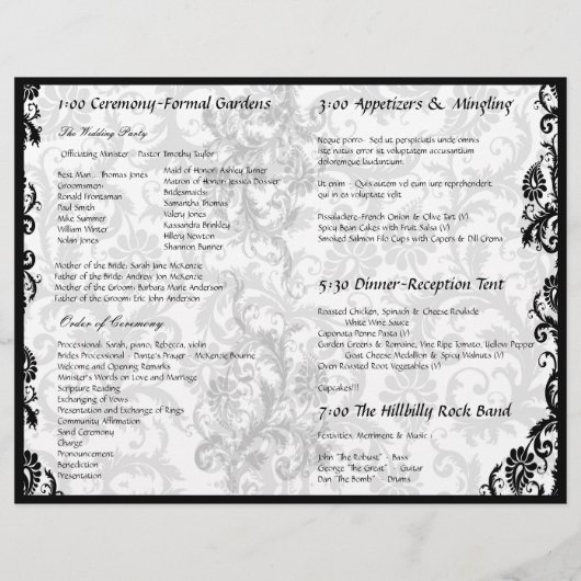Photo Wedding Program Black Damask (Achterkant)