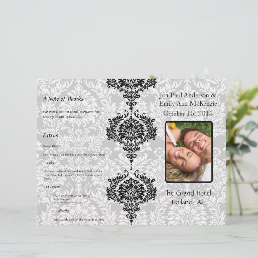 Photo Wedding Program Black Damask (Staand voorkant)