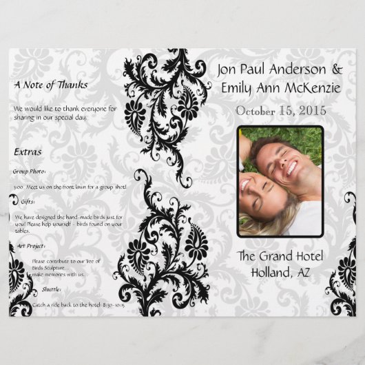 Photo Wedding Program Black Damask (Voorkant)