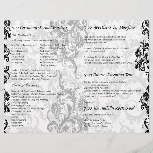 Photo Wedding Program Black Damask (Achterkant)