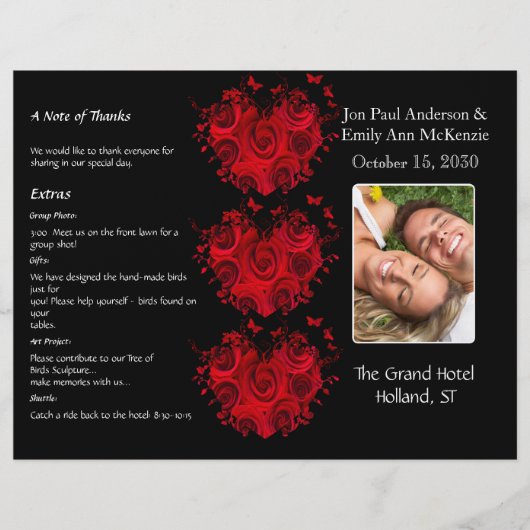 Photo Wedding Program Black Grey & White Damask (Voorkant)