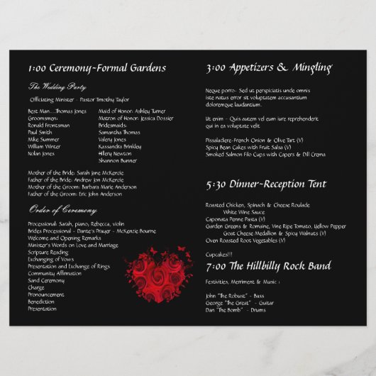 Photo Wedding Program Black Grey & White Damask (Achterkant)
