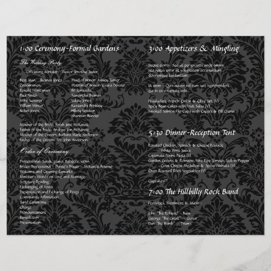 Photo Wedding Program Black Grey & White Damask (Achterkant)