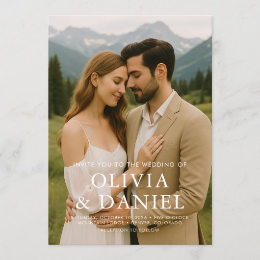 Photo Wedding Rustic Minimalist Simple Invitation Kaart (Voorkant)