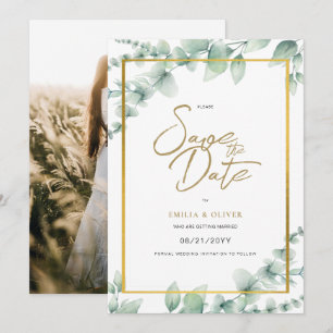 PHOTO Wedding Save the Date Rustic Botanical Green Kaart