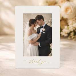 Photo Wedding Thank You Card with Gold Calligraphy Kaart