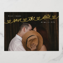 Photo Wedding Website Gold Hearts Save The Date Folie Uitnodiging