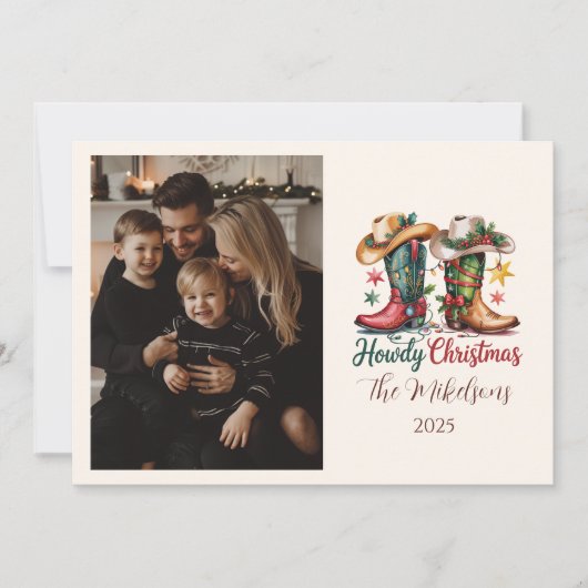 Photo Western Cowboy Boots Rustic Howdy Christmas Feestdagenkaart (Voorkant)