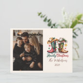 Photo Western Cowboy Boots Rustic Howdy Christmas Feestdagenkaart (Staand voorkant)