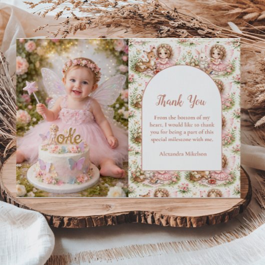 Photo Whimsical Fairy First Birthday Bedankkaart