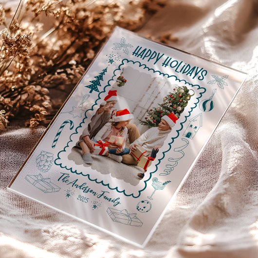 Photo Whimsical Quirky Doodle Holiday Acryl Uitnodigingen