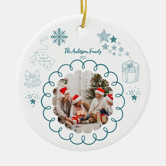Photo Whimsical Quirky Doodle Holiday Keramisch Ornament (Voorkant)